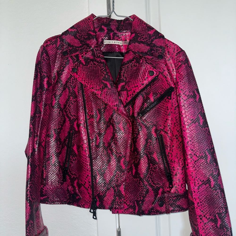 Alice + Olivia Pink and Black Leather Jacket New